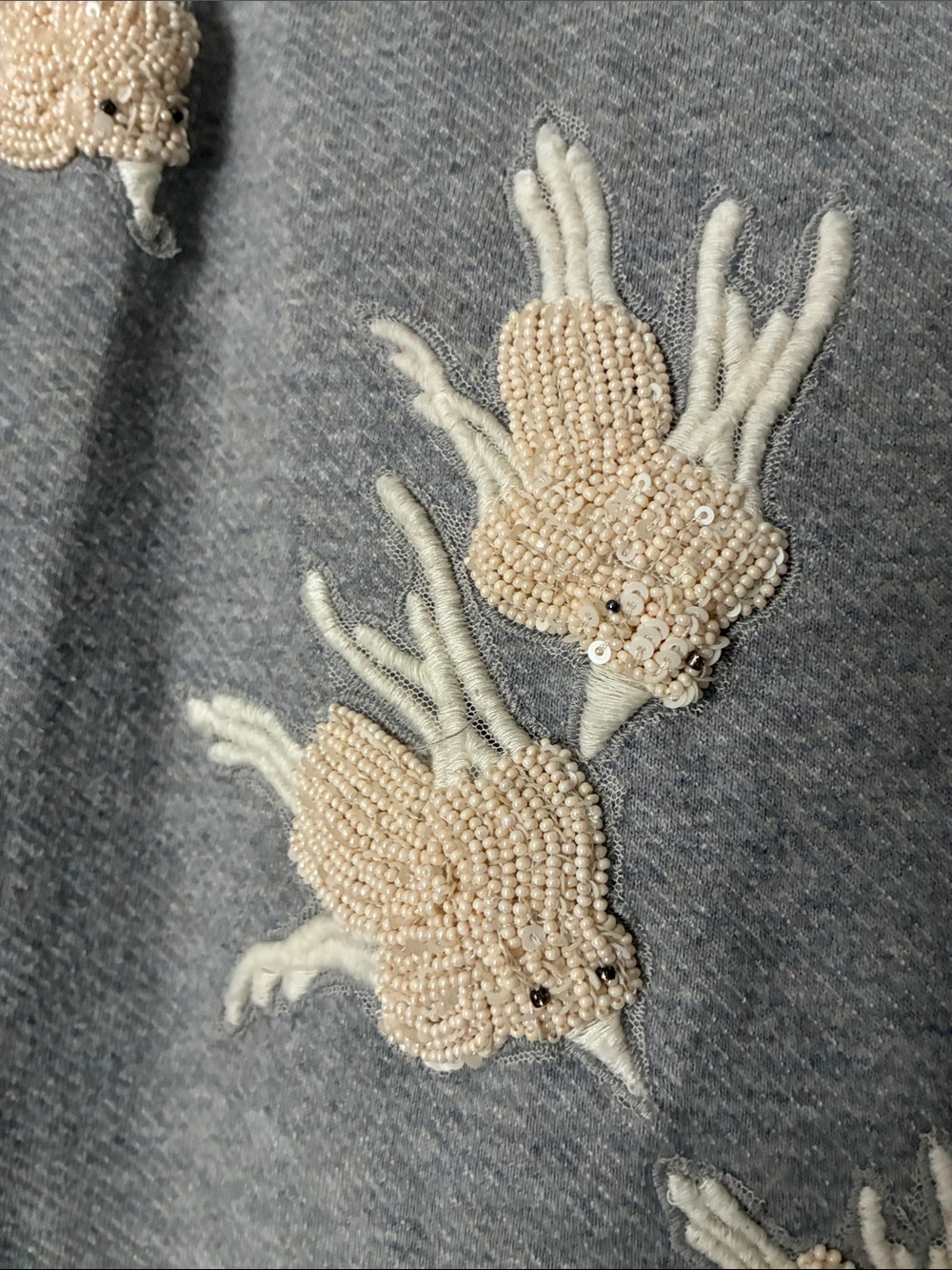 Anthropologie Floreat Gray Layered Embroidered Short-Sleeve Sweatshirt M - Picture 3 of 11